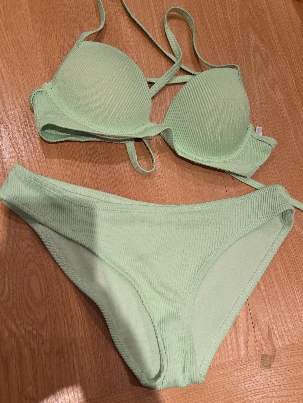 Ardene Light Green Ribbed Bikini Set